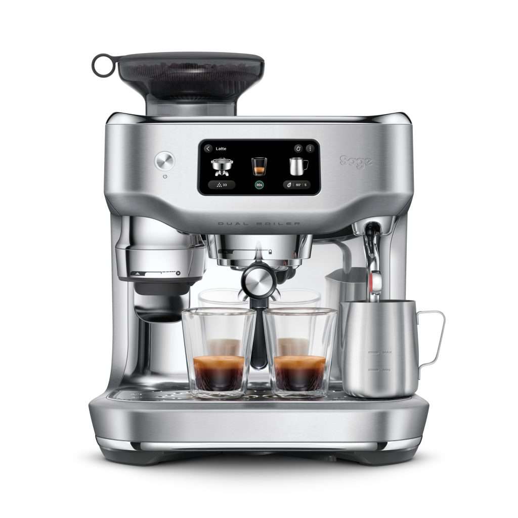 Sage Oracle Dual Boiler voorkant met touchscreen en stoompijpje