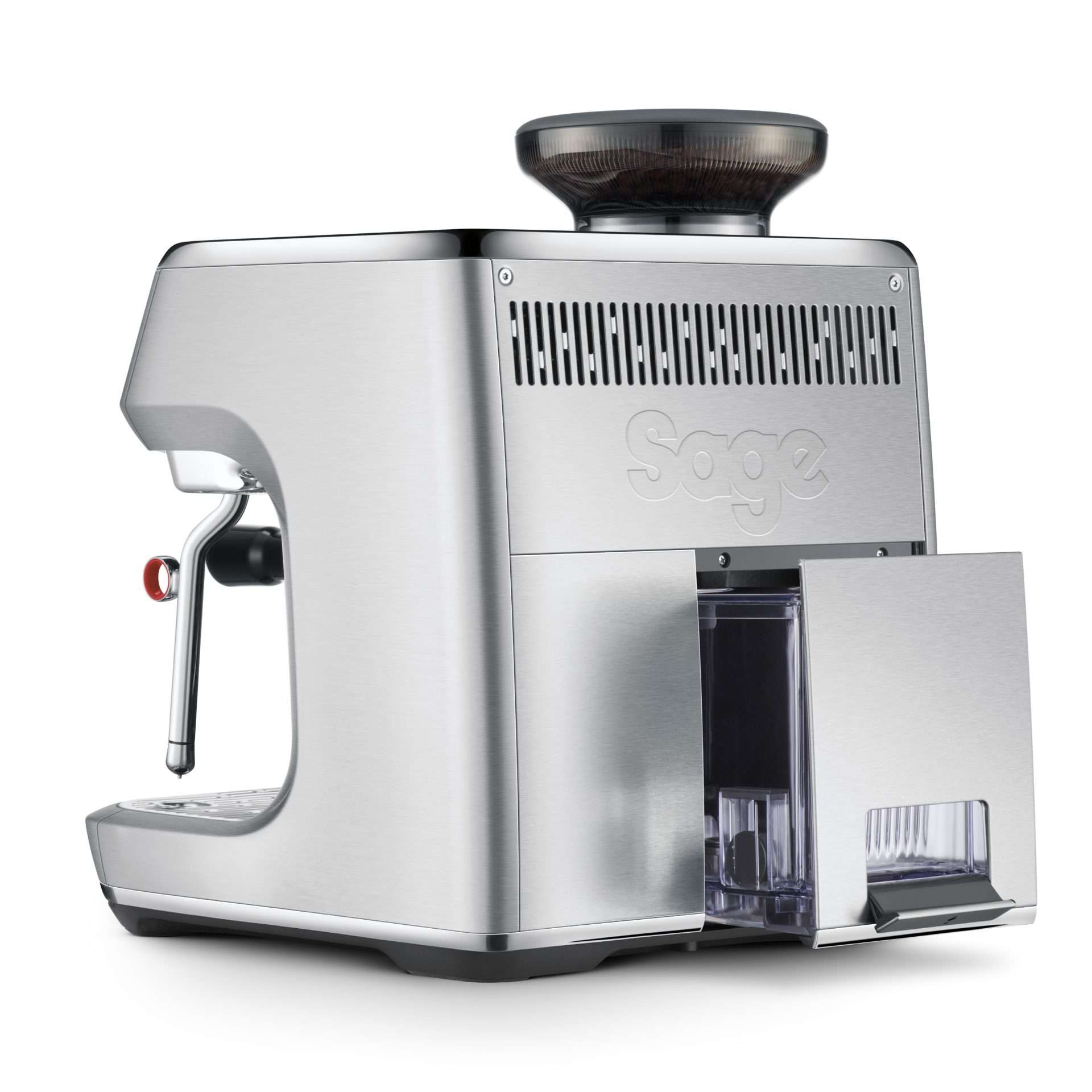 Sage Oracle Dual Boiler achter water met touchscreen en stoompijpje